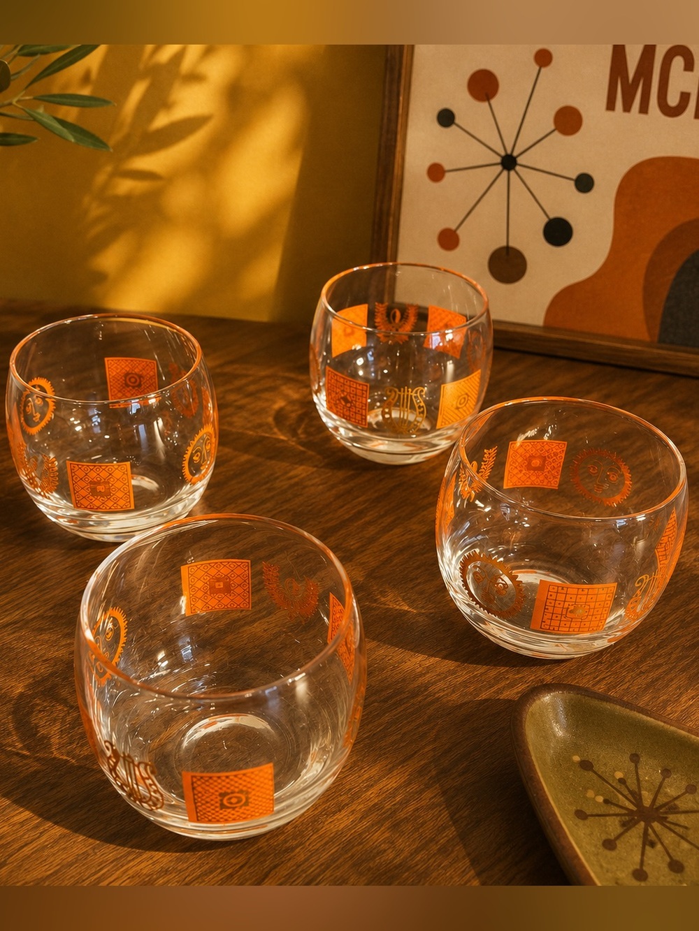 MCM Celestial Sun Roly Poly Cocktail Glass – Georges Briard Style Set of 4